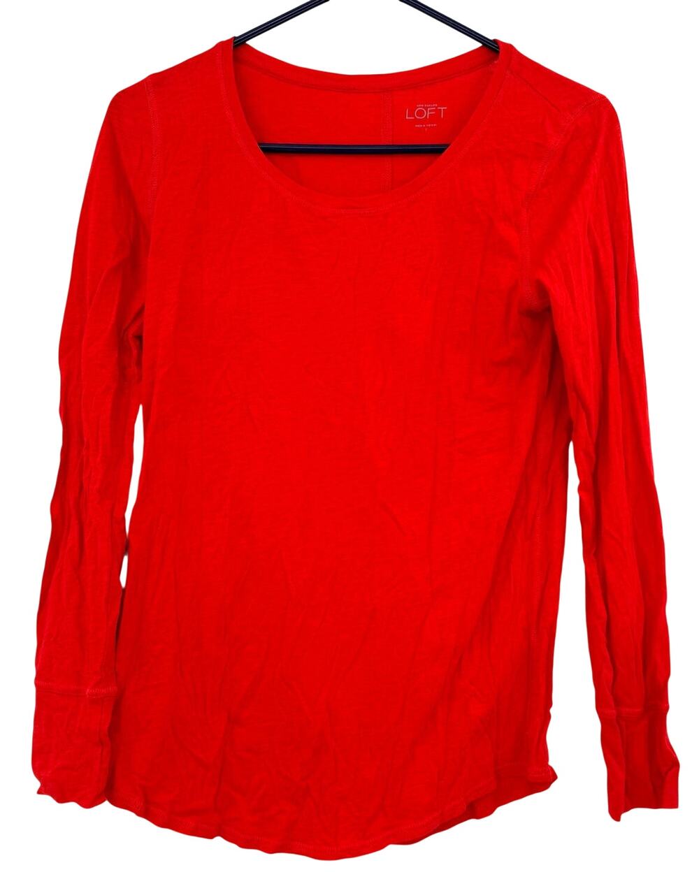 Loft Size Small Red Long Sleeve Shirt Blouse Top T-Shirt Tee 100% Cotton